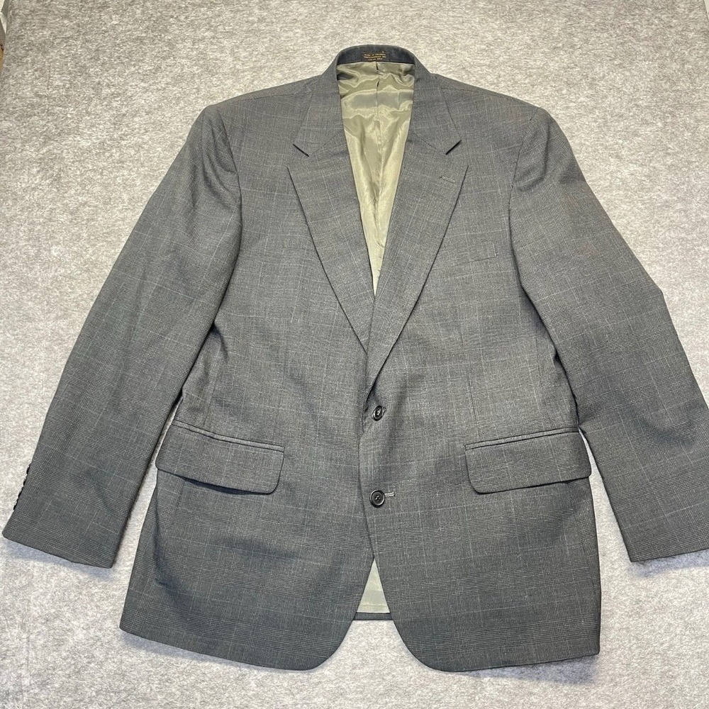 Hill & Archer Blazer Mens 44R Glen Plaid Two Button Gray Check Jacket